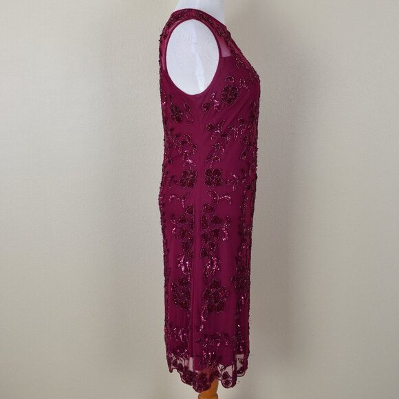 Frock and Frill Burgundy Floral Sequin Formal Dress US 14 - Picture 8 of 10